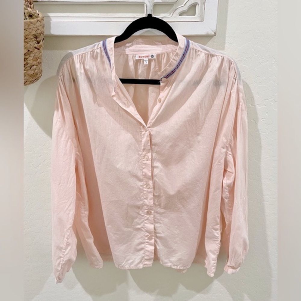 Sundry mini striped collar button down shirt pink 100% cotton size large